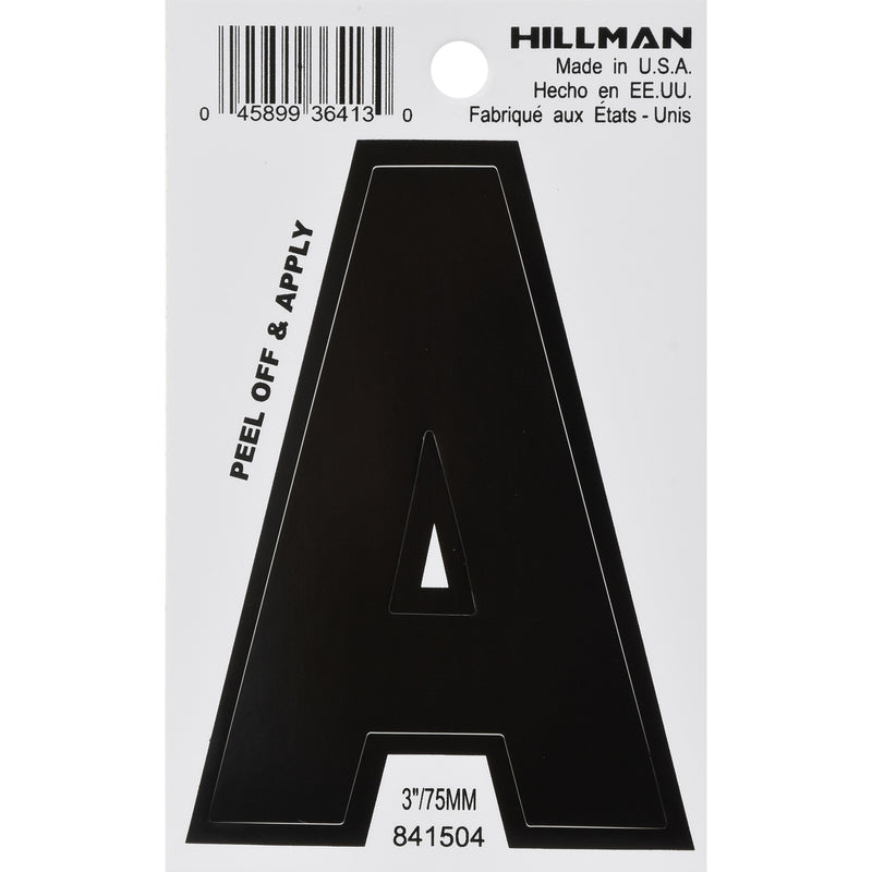 HILLMAN - Hillman 3 in. Black Vinyl Self-Adhesive Letter A 1 pc - Case of 6