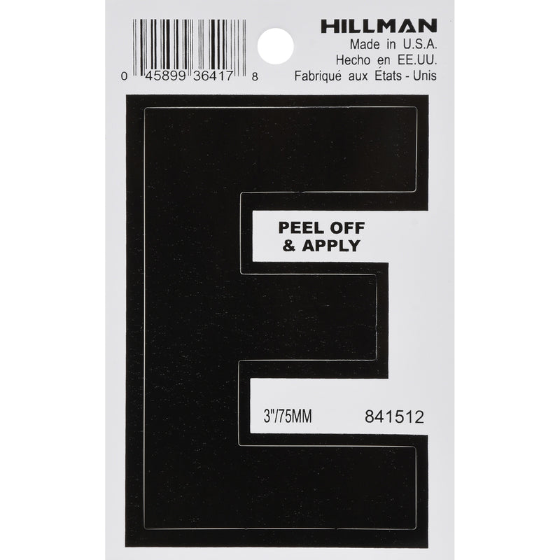 HILLMAN - Hillman 3 in. Black Vinyl Self-Adhesive Letter E 1 pc - Case of 6