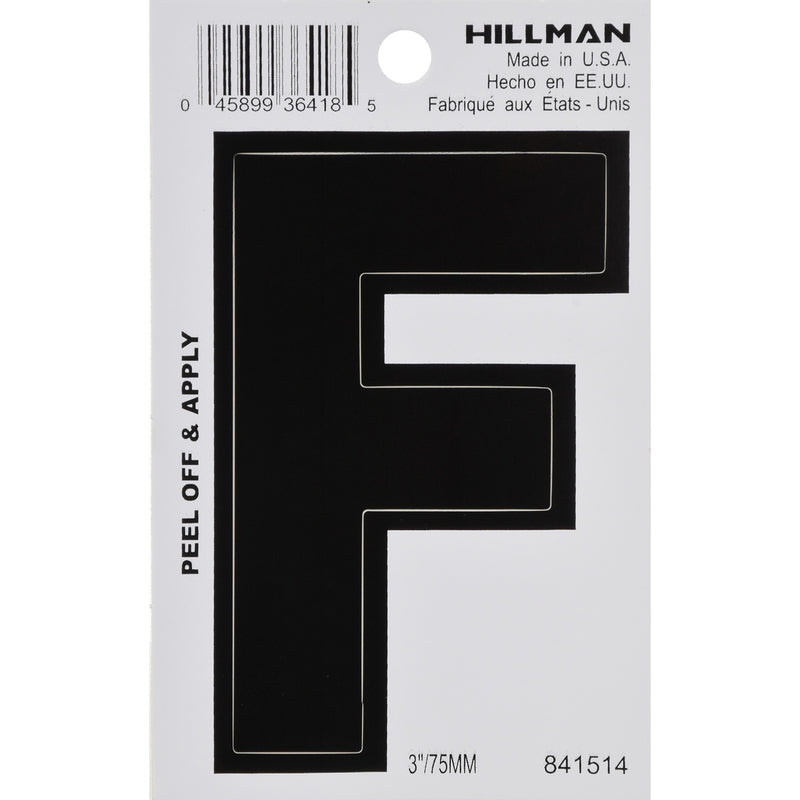 HILLMAN - Hillman 3 in. Black Vinyl Self-Adhesive Letter F 1 pc - Case of 6
