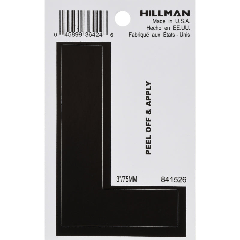 HILLMAN - Hillman 3 in. Black Vinyl Self-Adhesive Letter L 1 pc - Case of 6