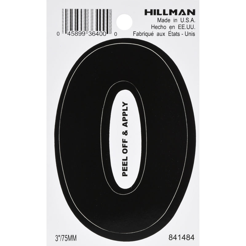 HILLMAN - Hillman 3 in. Black Vinyl Self-Adhesive Number 0 1 pc - Case of 6