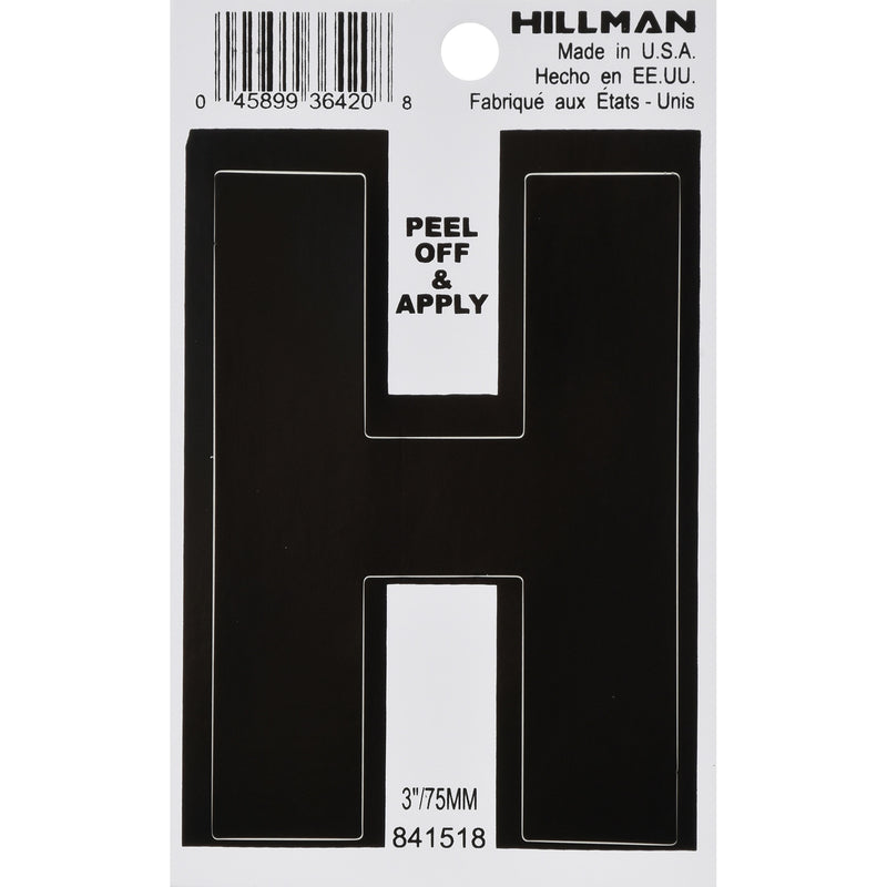 HILLMAN - Hillman 3 in. Black Vinyl Self-Adhesive Letter H 1 pc - Case of 6