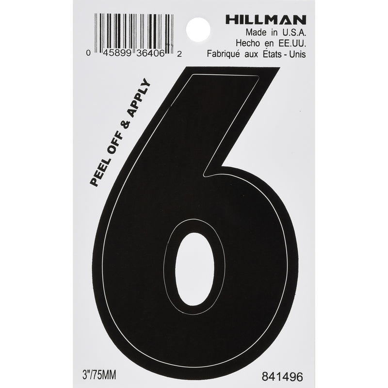 HILLMAN - Hillman 3 in. Black Vinyl Self-Adhesive Number 6 1 pc - Case of 6