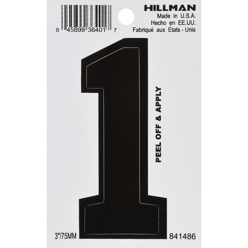 HILLMAN - Hillman 3 in. Black Vinyl Self-Adhesive Number 1 1 pc - Case of 6