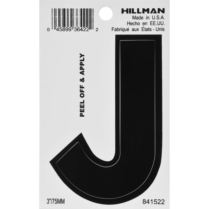 HILLMAN - Hillman 3 in. Black Vinyl Self-Adhesive Letter J 1 pc - Case of 6