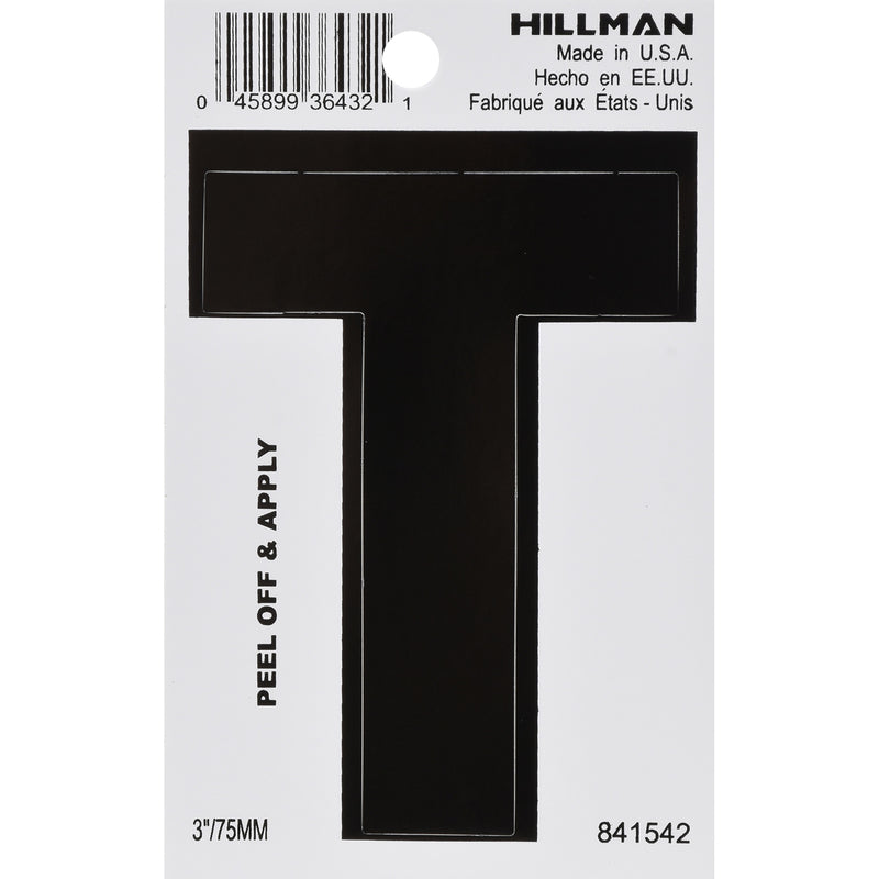 HILLMAN - Hillman 3 in. Black Vinyl Self-Adhesive Letter T 1 pc - Case of 6