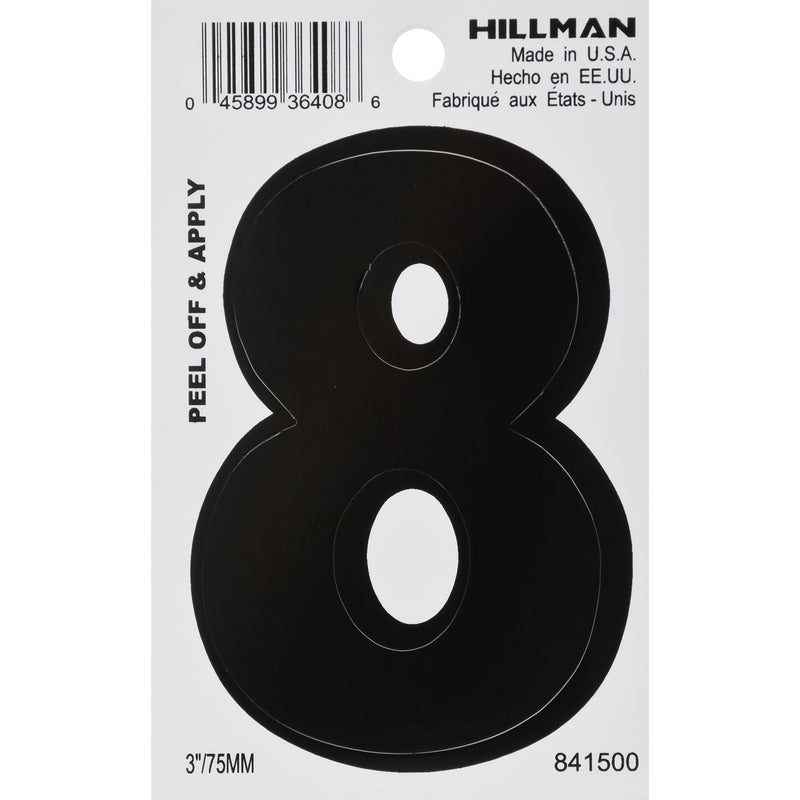 HILLMAN - Hillman 3 in. Black Vinyl Self-Adhesive Number 8 1 pc - Case of 6