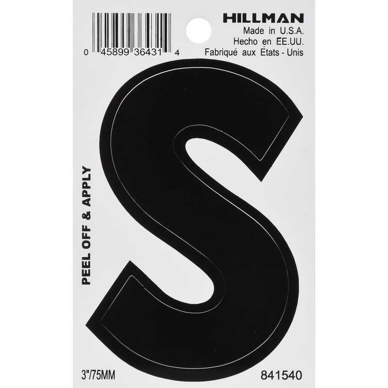 HILLMAN - Hillman 3 in. Black Vinyl Self-Adhesive Letter S 1 pc - Case of 6
