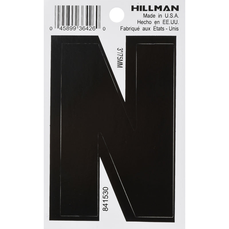 HILLMAN - Hillman 3 in. Black Vinyl Self-Adhesive Letter N 1 pc - Case of 6
