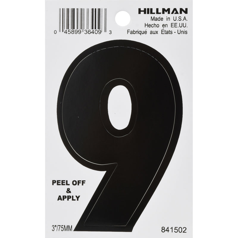 HILLMAN - Hillman 3 in. Black Vinyl Self-Adhesive Number 9 1 pc - Case of 6