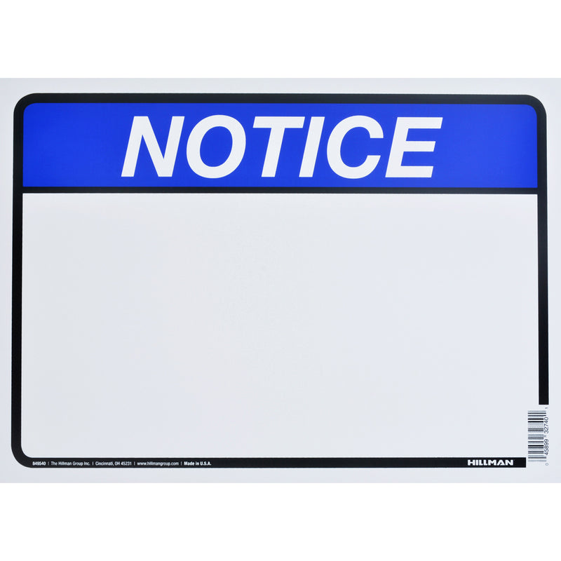HILLMAN - Hillman English Blue Notice Sign 10 in. H X 14 in. W - Case of 6