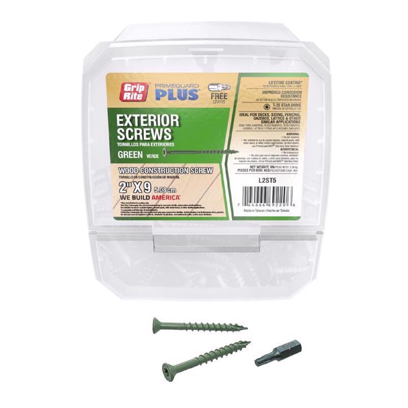 PRIMEGUARD PLUS - Grip-Rite PrimeGuard Plus No. 9 wire X 2 in. L Green Star Bugle Head Deck Screws 5 lb 453 pc