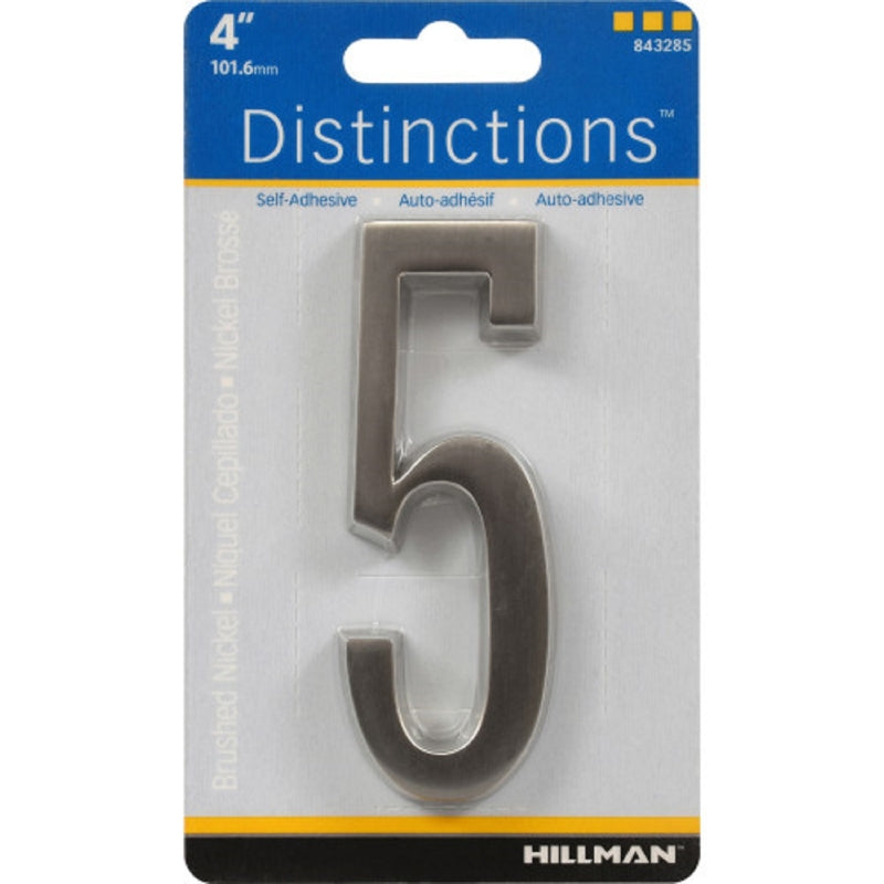 HILLMAN - Hillman Distinctions 4 in. Silver Zinc Die-Cast Self-Adhesive Number 5 1 pc - Case of 3