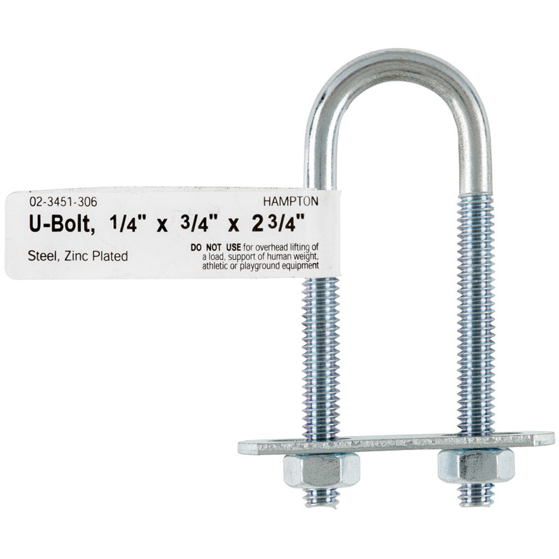 HAMPTON - Hampton 1/4 in. X 3/4 in. W X 2-3/4 in. L Coarse Zinc-Plated Steel U-Bolt - Case of 10