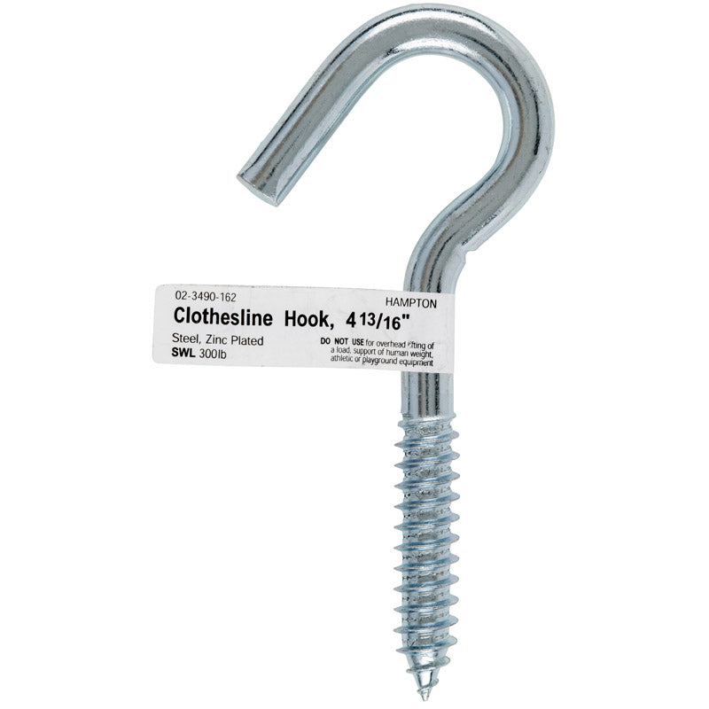 HAMPTON - Hampton Small Zinc-Plated Silver Steel 4.8125 in. L Clothesline Hook 300 lb 1 pk - Case of 10