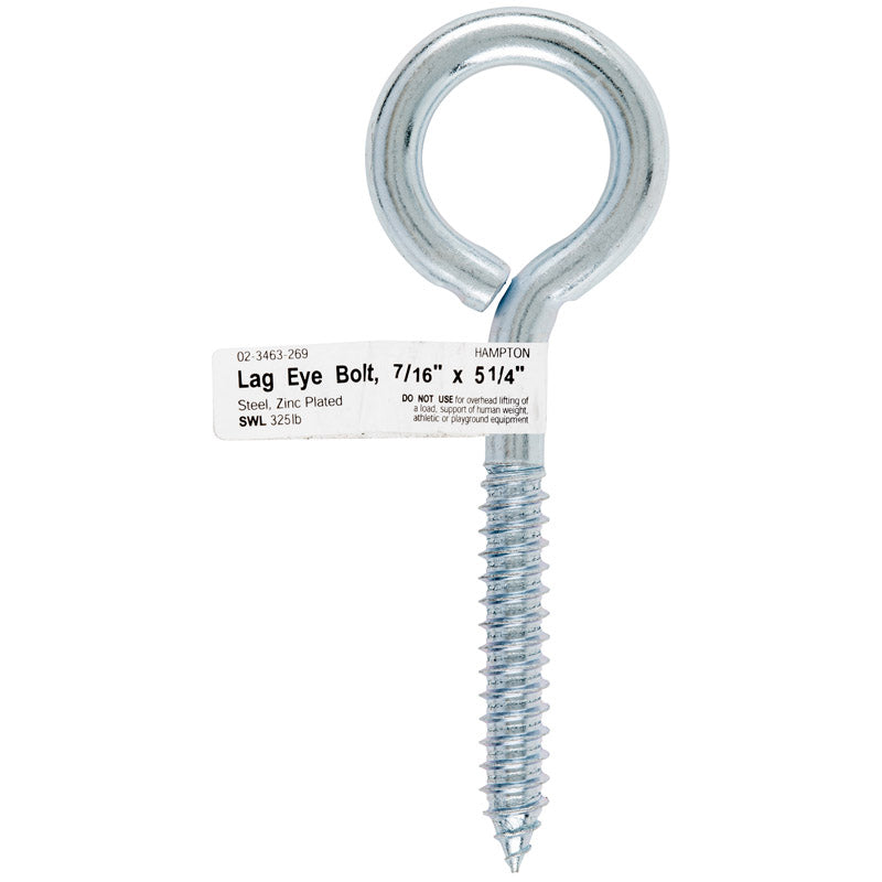 HAMPTON - Hampton 7/16 in. X 5-1/4 in. L Zinc-Plated Steel Lag Thread Eyebolt - Case of 10