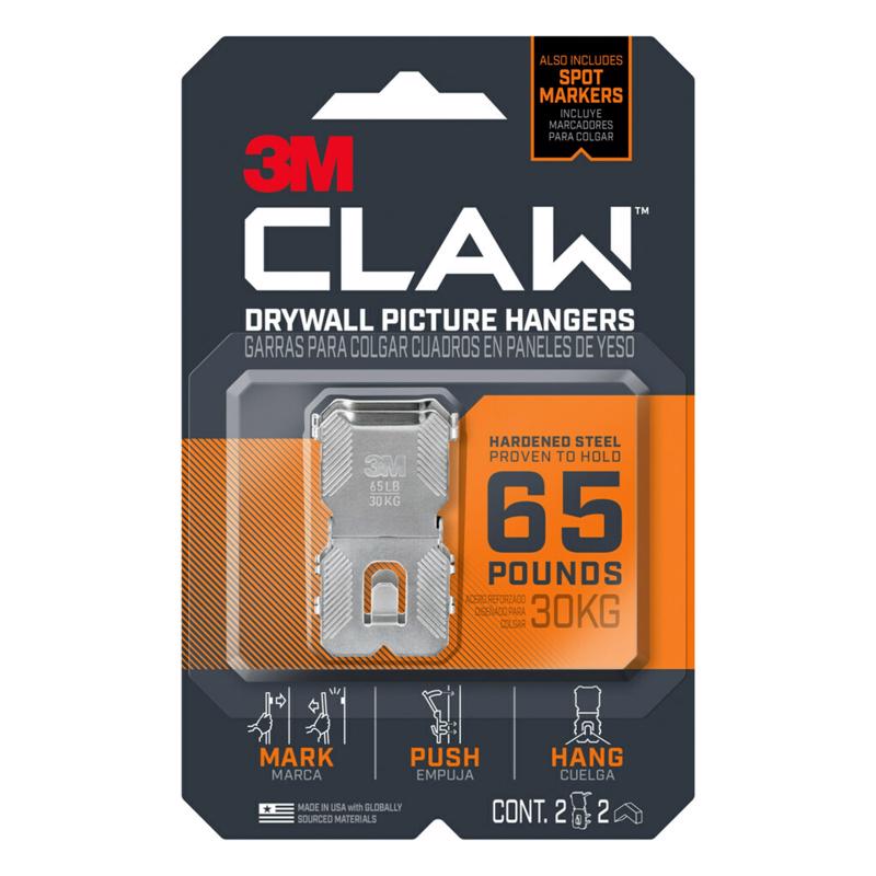 CLAW - 3M Claw Silver Drywall All Purpose Hanger 65 lb 2 pk