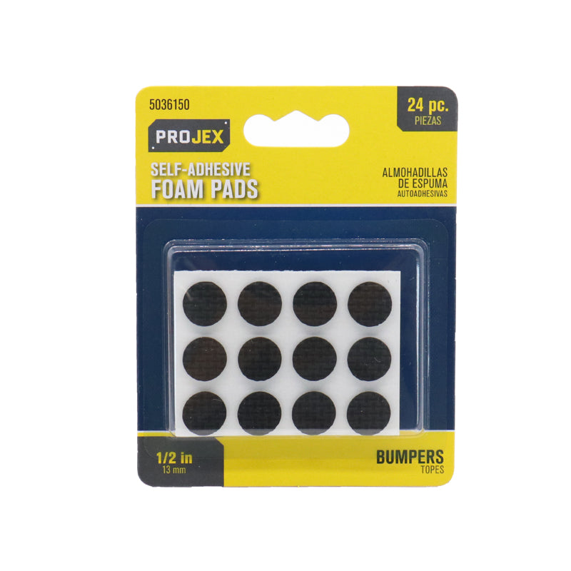 PROJEX - Projex Foam Self Adhesive Non-Skid Pad Black Round 1/2 in. W 24 pk