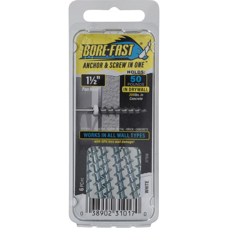 BORE-FAST - Bore-Fast 3/16 in. D X 1-1/2 in. L Steel Pan Head Screw and Anchor 6 pc - Case of 10 [377618]