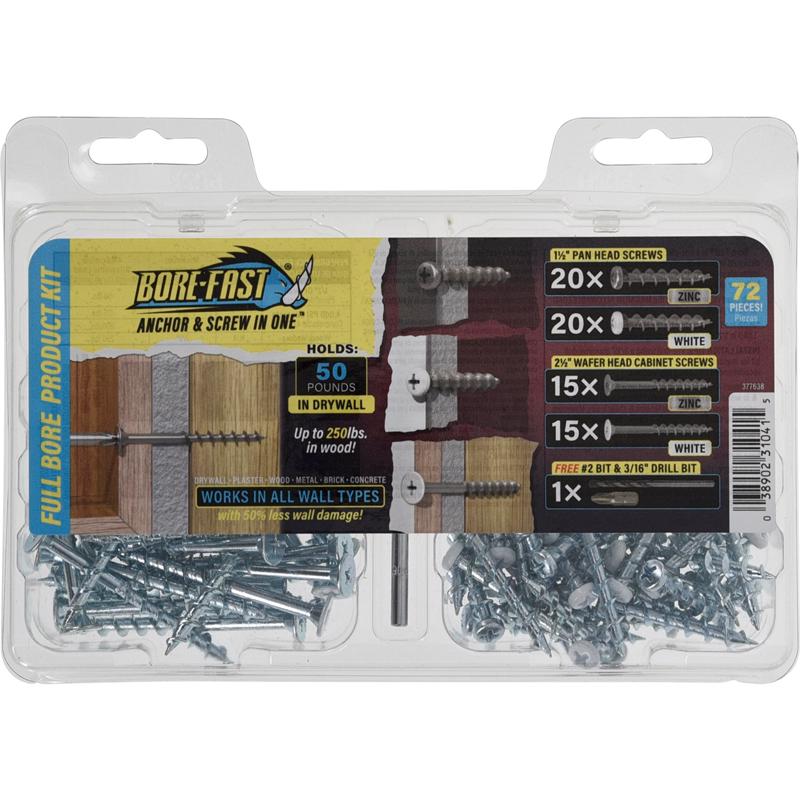 HILLMAN - Borefast 3/16 in. D X Assorted in. L Steel Pan/Wafer Head Full Bore Product Kit 72 pc - Case of 3