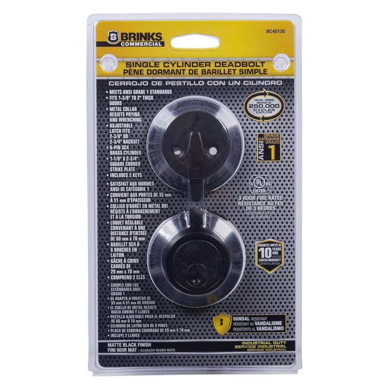 BRINKS COMMERCIAL - Brinks Commercial Matte Black Zinc Single Cylinder Deadbolt