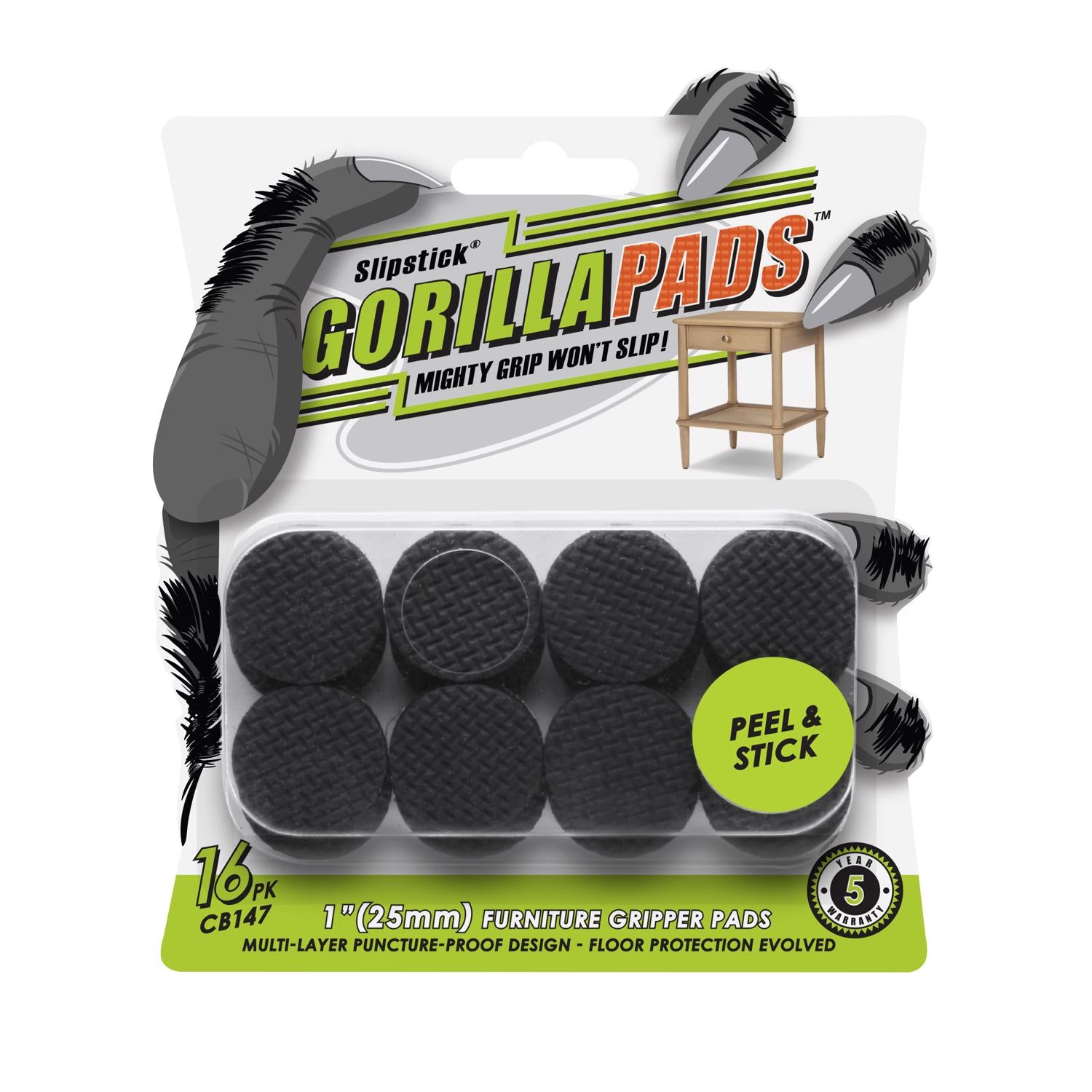 Slipstick Gorillapads Furniture Gripper 1 in. W X 1 in. L Rubber Black 16 pk
