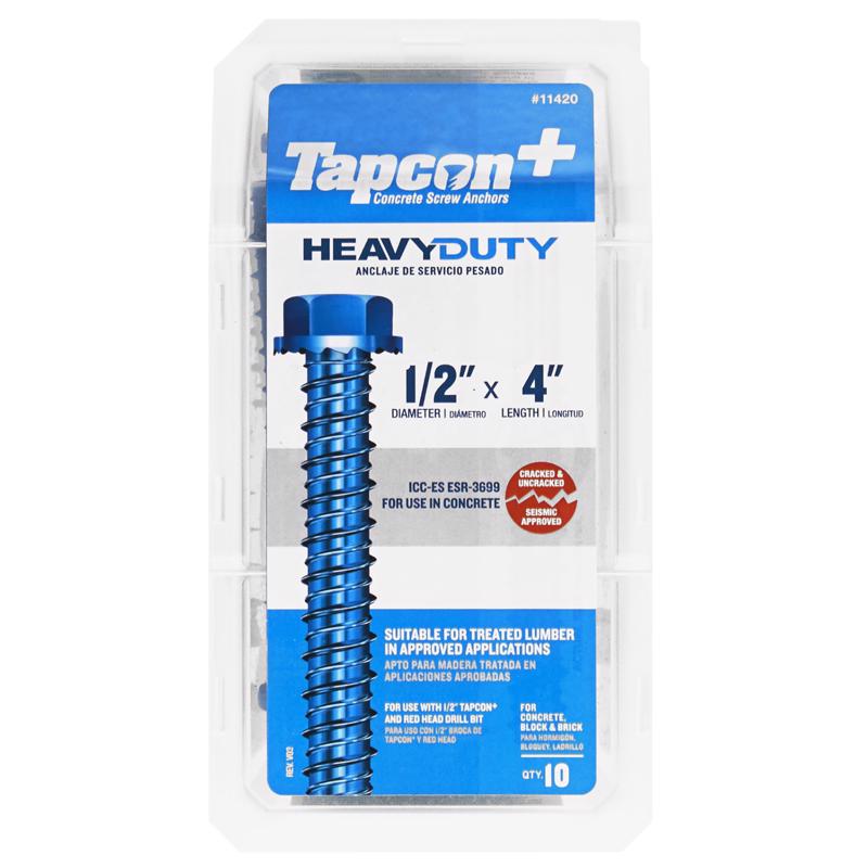 TAPCON + - Tapcon 1/2 in. X 4 in. L Hex Drive Hex Washer Head Concrete Screws 10 pk - Case of 4