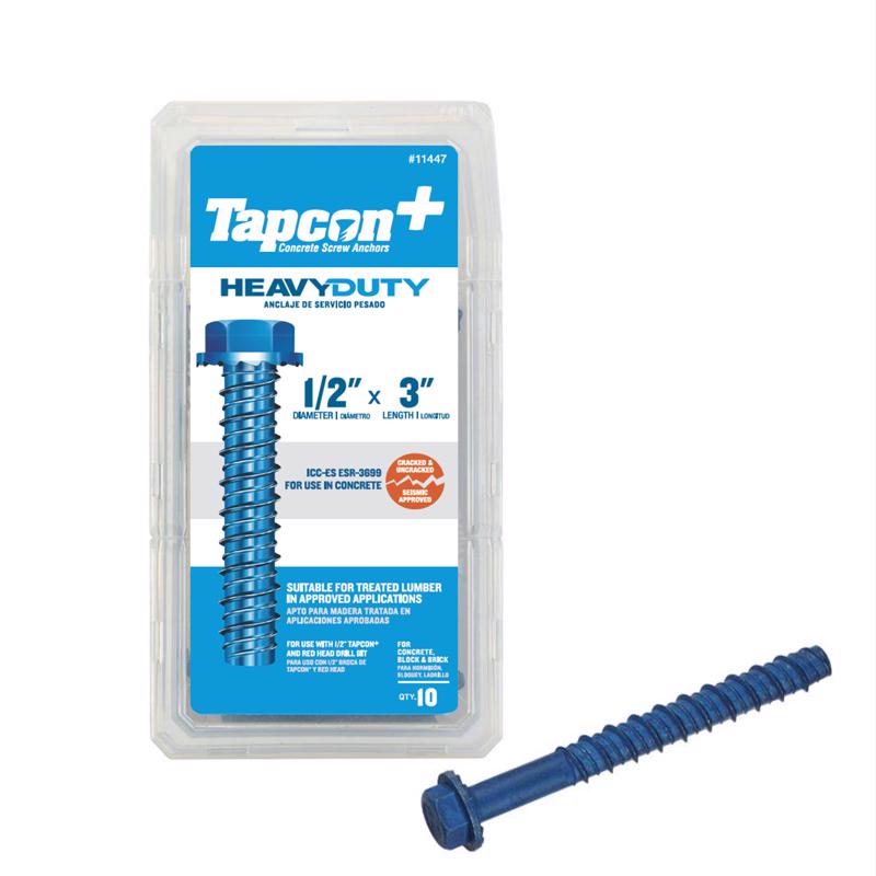 TAPCON + - Tapcon 1/2 in. X 3 in. L Hex Drive Hex Washer Head Concrete Screws 10 pk - Case of 4