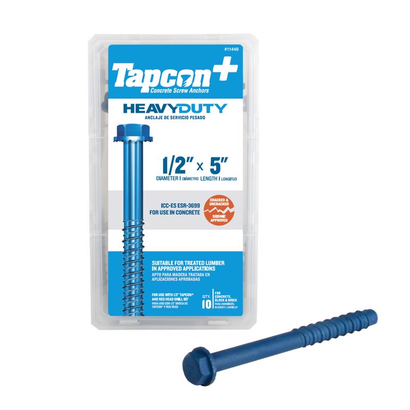 TAPCON + - Tapcon 1/2 in. X 5 in. L Hex Drive Hex Washer Head Concrete Screws 10 pk - Case of 3