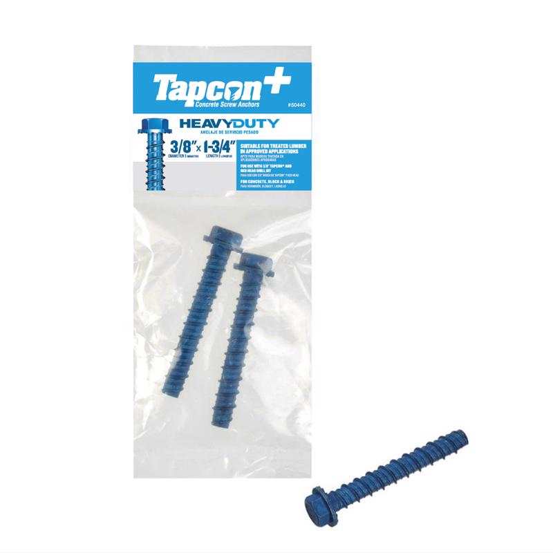 TAPCON + - Tapcon 3/8 in. X 1-3/4 in. L Hex Drive Hex Washer Head Concrete Screws 2 pk - Case of 8