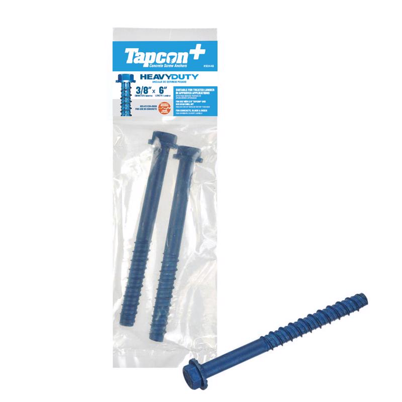TAPCON + - Tapcon 3/8 in. X 6 in. L Hex Drive Hex Washer Head Concrete Screws 2 pk - Case of 8
