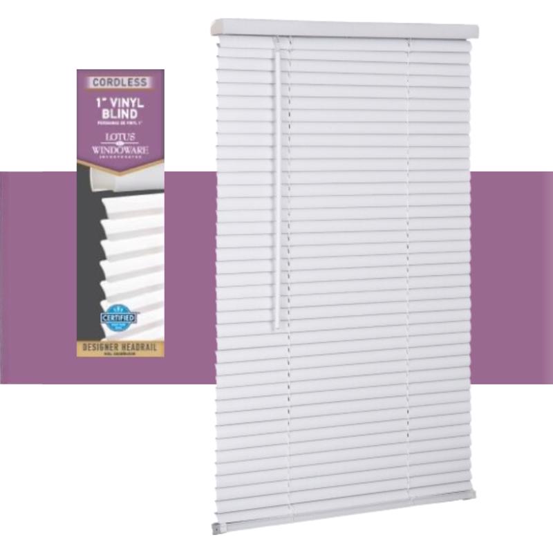 LOTUS BLINDS - Living Accents Vinyl 1 in. Mini-Blinds 47 in. W X 72 in. H White Cordless