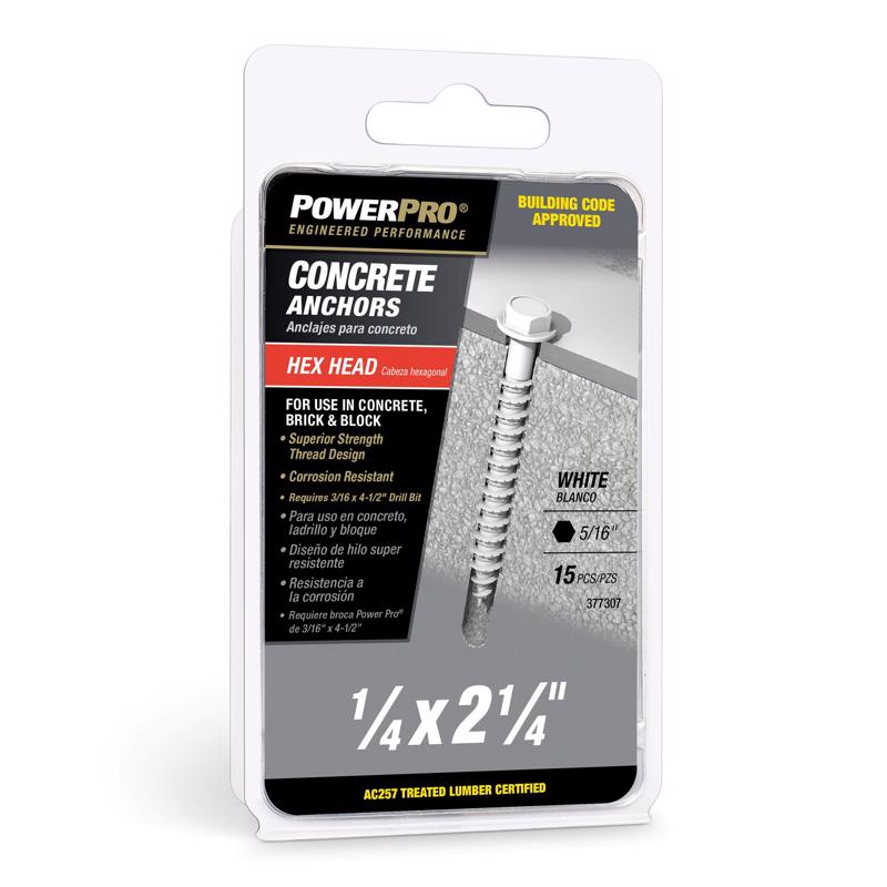 HILLMAN - Power Pro 1/4 in. D X 2-1/4 in. L Carbon Steel Hex Head Concrete Screw Anchor 15 pc [377307]