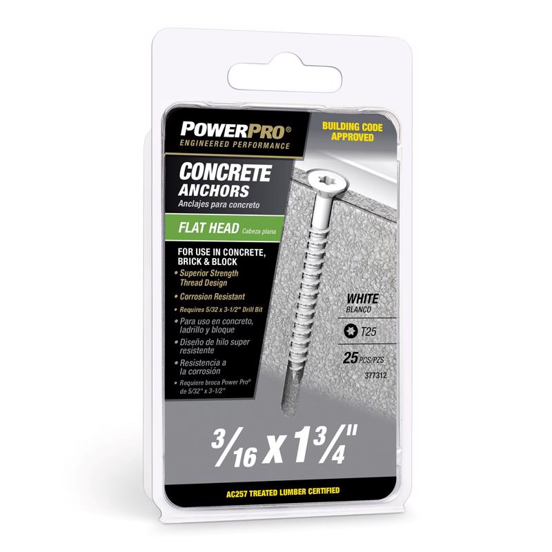 HILLMAN - Power Pro 3/16 in. D X 1-3/4 in. L Carbon Steel Flat Head Concrete Screw Anchor 25 pc