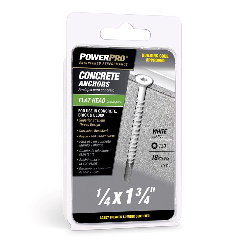HILLMAN - Power Pro 1/4 in. D X 1-3/4 in. L Carbon Steel Flat Head Concrete Screw Anchor 18 pc