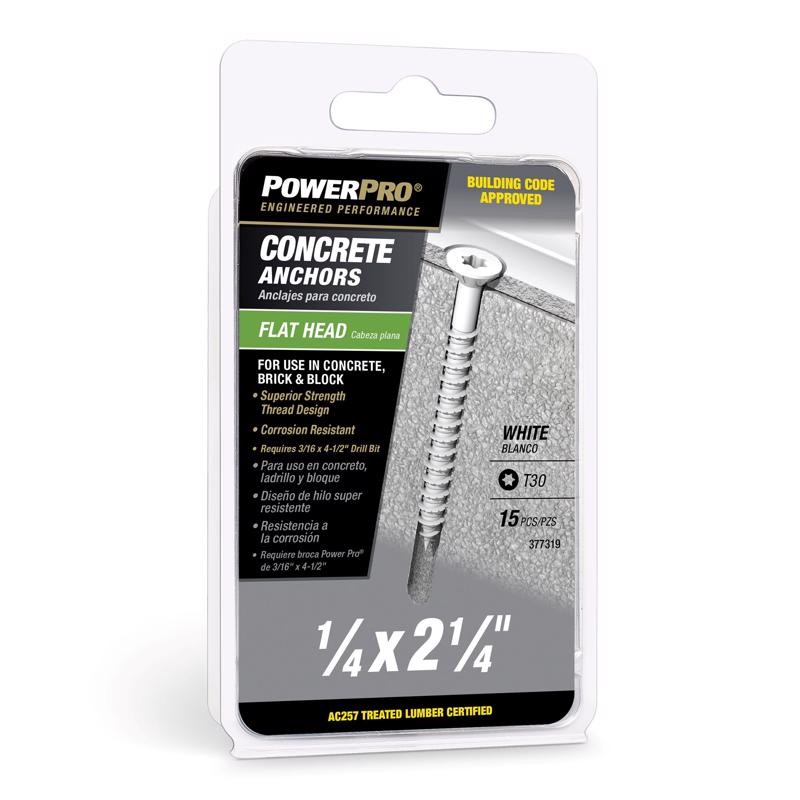 HILLMAN - Power Pro 1/4 in. D X 2-1/4 in. L Carbon Steel Flat Head Concrete Screw Anchor 15 pc