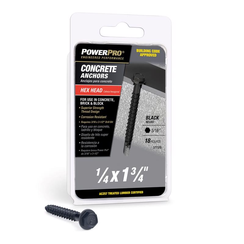 HILLMAN - Power Pro 1/4 in. D X 1-3/4 in. L Carbon Steel Hex Head Concrete Screw Anchor 18 pc [377370]