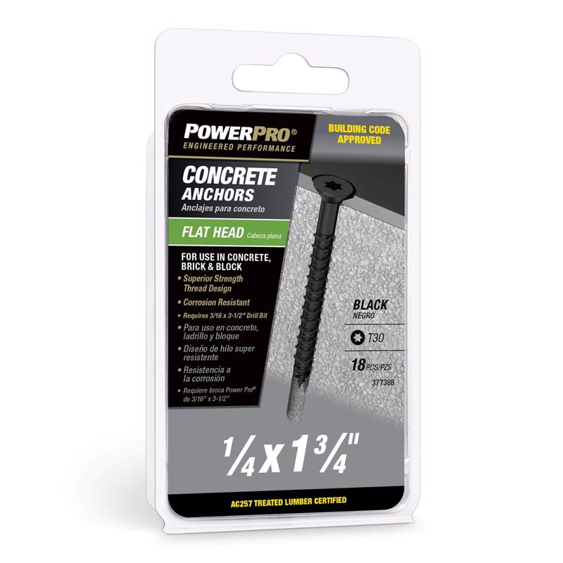 HILLMAN - Power Pro 1/4 in. D X 1-3/4 in. L Carbon Steel Flat Head Concrete Screw Anchor 18 pk