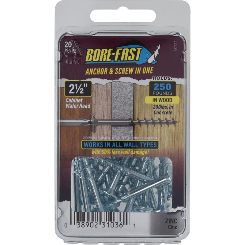 HILLMAN - Borefast 1/4 in. D X 2-1/2 in. L Steel Pan/Wafer Head Screw and Anchor 20 pk [377627]