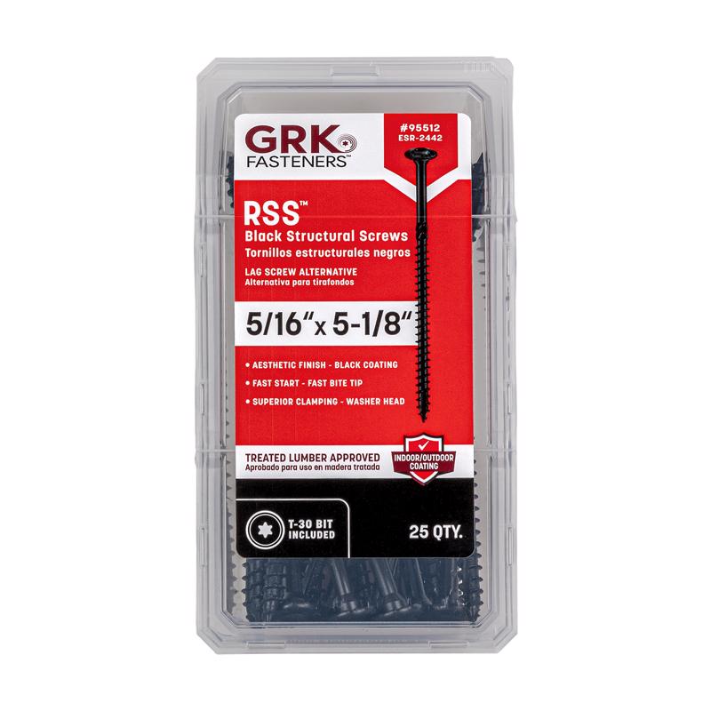 GRK FASTENERS - GRK Fasteners RSS 5/16 or No. 15 in. X 5-1/8 in. L Star Black W-Cut Structural Wood Screws 1 pk