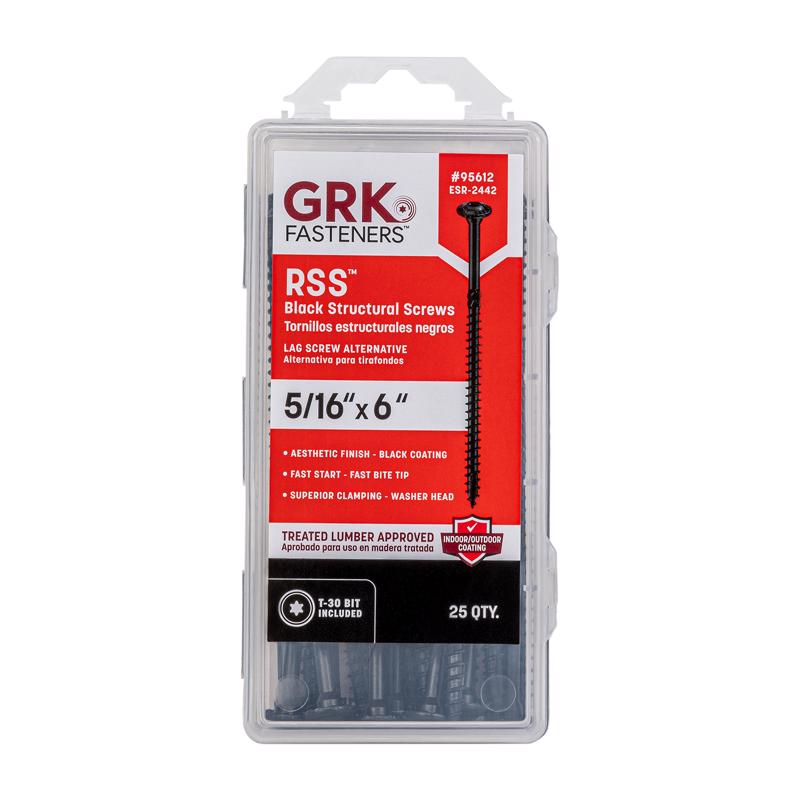 GRK FASTENERS - GRK Fasteners RSS 5/16 or No. 15 in. X 6 in. L Star Black W-Cut Structural Wood Screws 1 pk