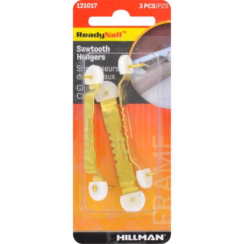 HILLMAN - HILLMAN ReadyNail Polished Brass Gold Sawtooth Hanger 3 pc