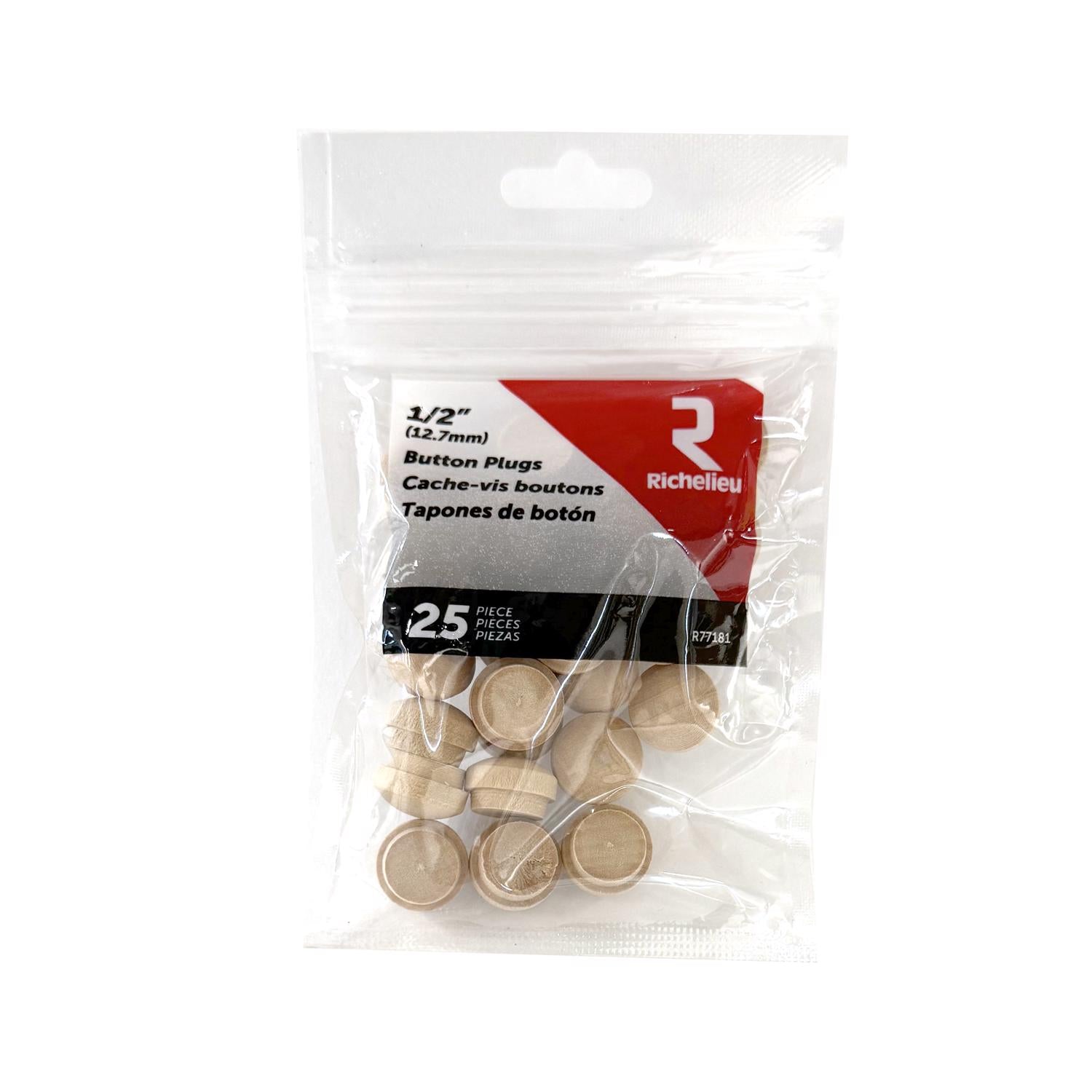 Richelieu Round Birch Button Plug 1/2 in. D X .63 in. L 25 pk Natural - Case of 5