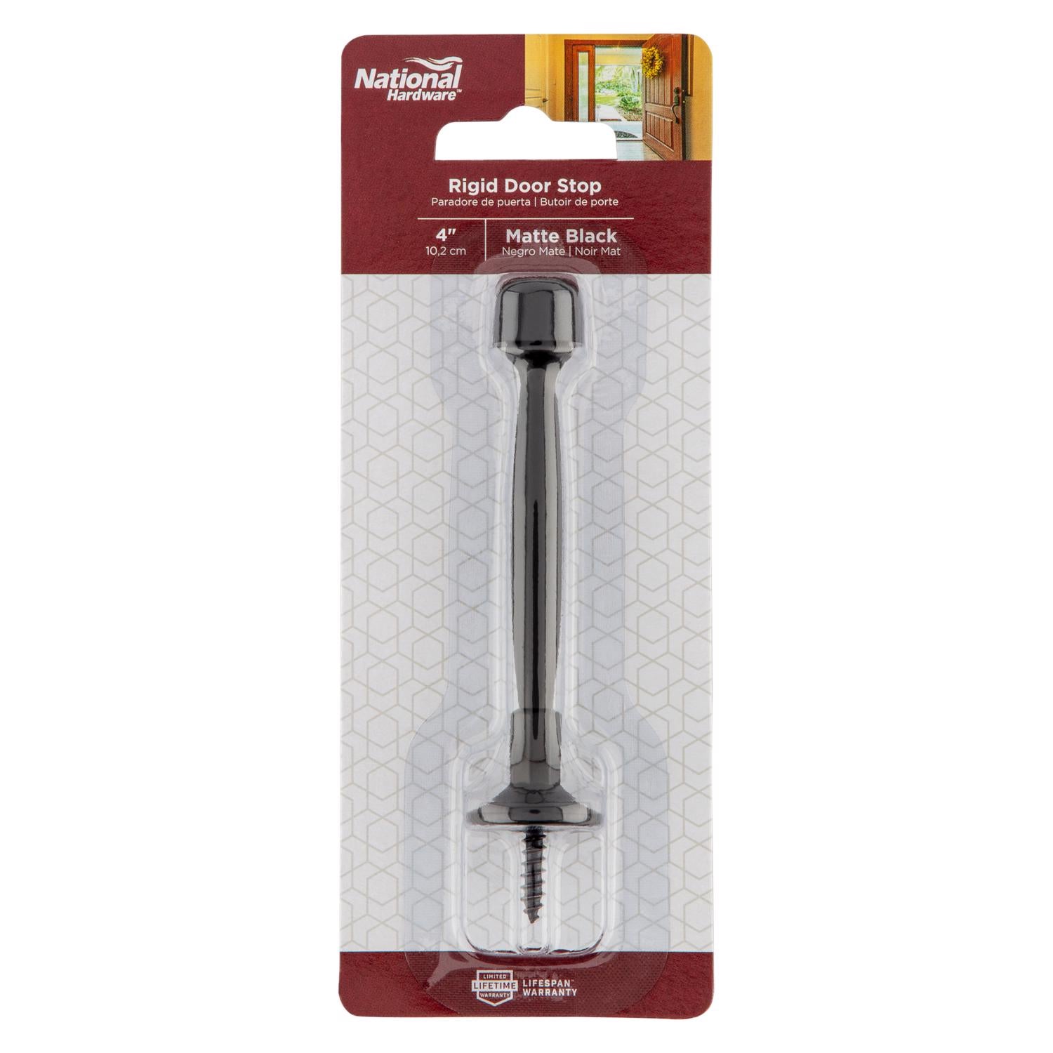 National Hardware Zinc Matte Black Rigid Door Stop Mounts to wall .97 in. - Case of 5