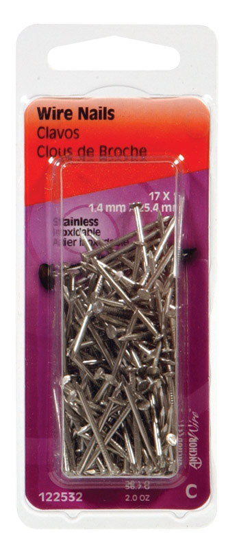 HILLMAN - Hillman 17 Ga. X 1 in. L Stainless Steel Wire Nails 1 pk 2 oz - Case of 6