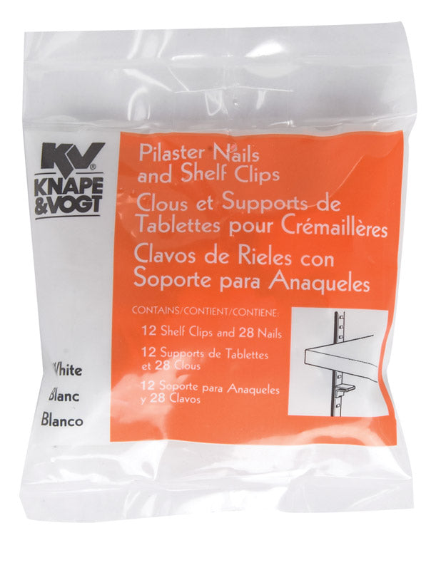 KNAPE & VOGT - Knape & Vogt White Steel Pilaster Nails and Shelf Clips 23 Ga. 25 lb - Case of 10