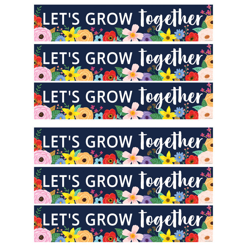TEACHER CREATED RESOURCES - Wildflowers Let's Grow Together Banner, 8" x 39", Pack of 6
