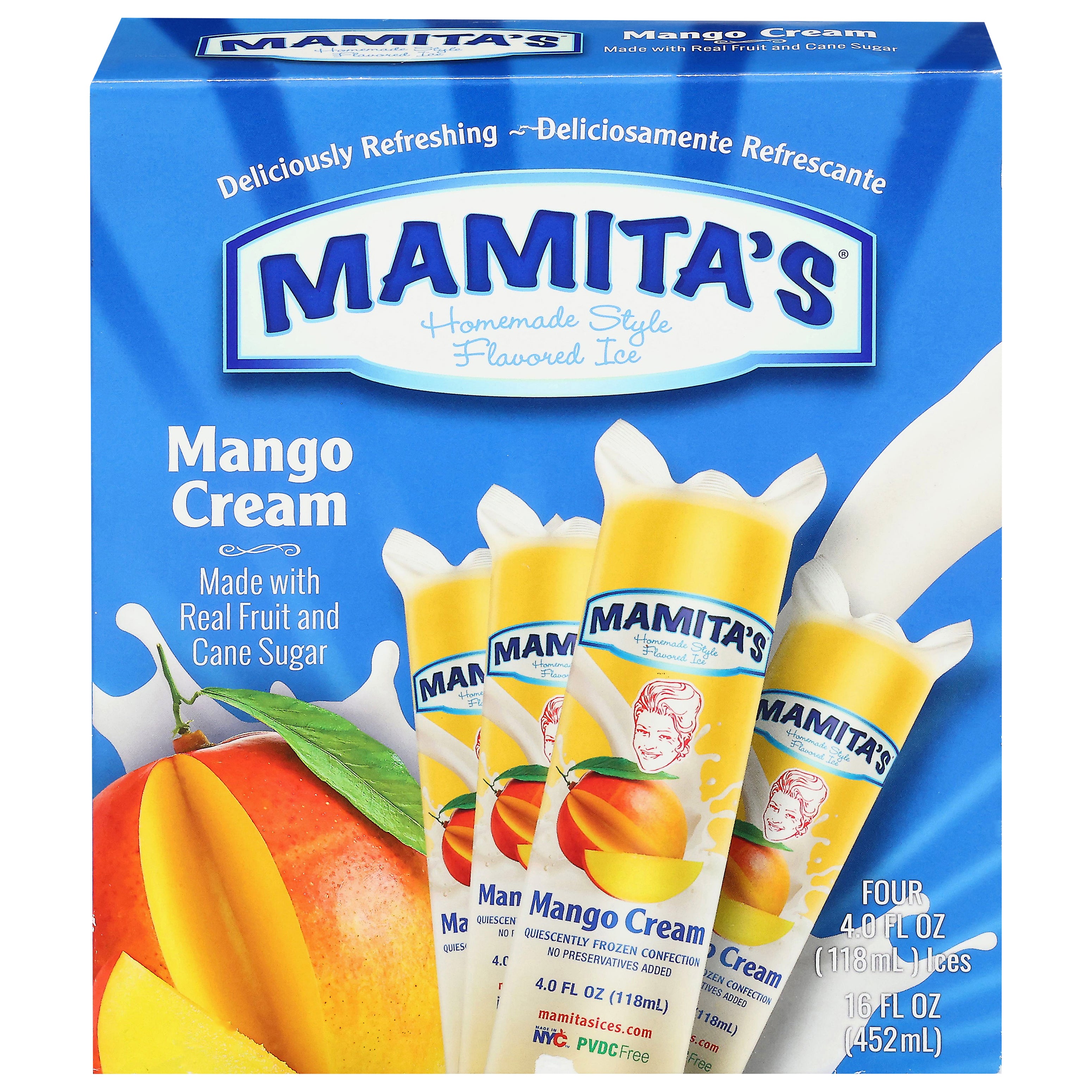 Mamita's Homemade Style Mango Cream Flavored Ice 4 - 4.0 fl oz Ices - Case of 6