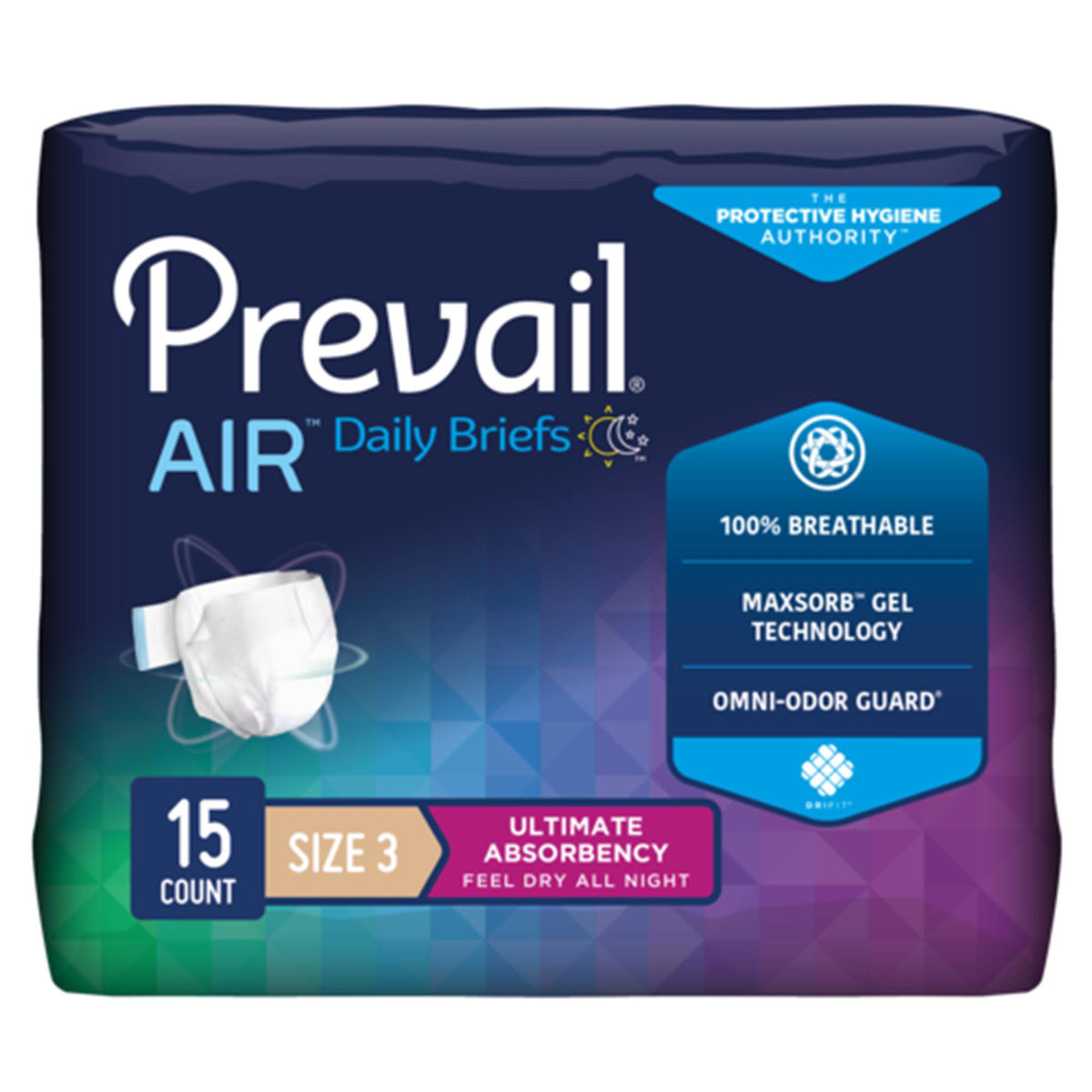First Quality - Unisex Adult Incontinence Brief Prevail® Air™ Size 3 / X-Large Disposable Heavy Absorbency [15/BG]