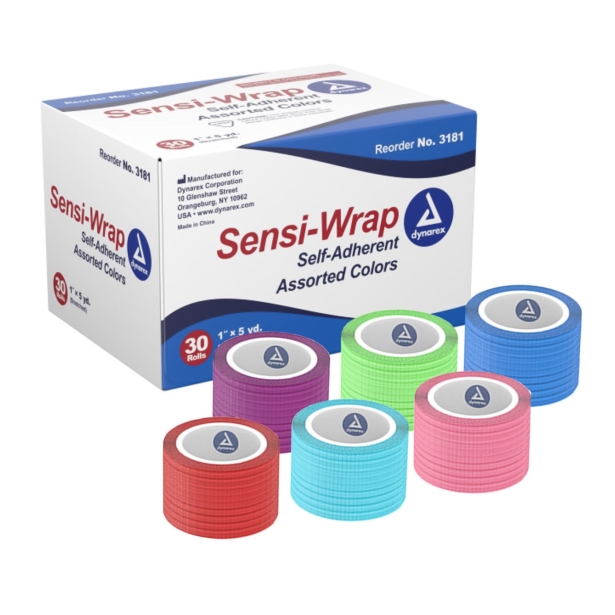 Dynarex - Cohesive Bandage Sensi-Wrap 1 Inch X 5 Yard Self-Adherent Closure Red / Green / Purple / Dark Blue / Pink / Light Blue NonSterile Standard Compression [1/RL]